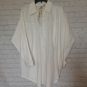 Vintage White Oversized Size Medium Cotton Button Shirt Sears Sudden Impact